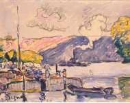 Signac Paul Two Barges Boat and Tugboat in Samois  - Hermitage